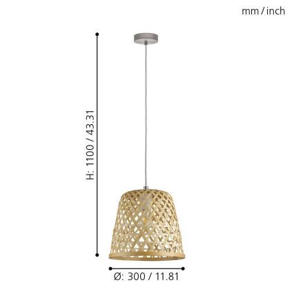 Eglo 55696 - KIRKCOLM pendellampa med kabel 1xE27/60W/230V beige
