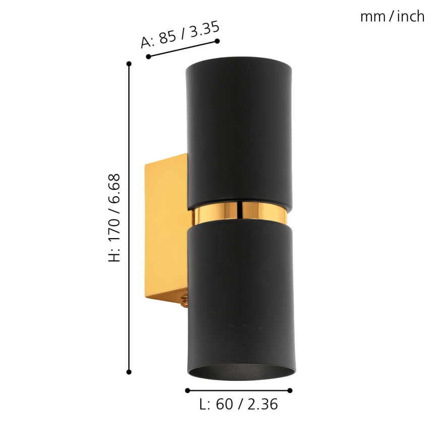 Eglo 64795 - LED väggbelysning PASSA PRO 2xGU10/3,3W/230V 3000K svart/guld