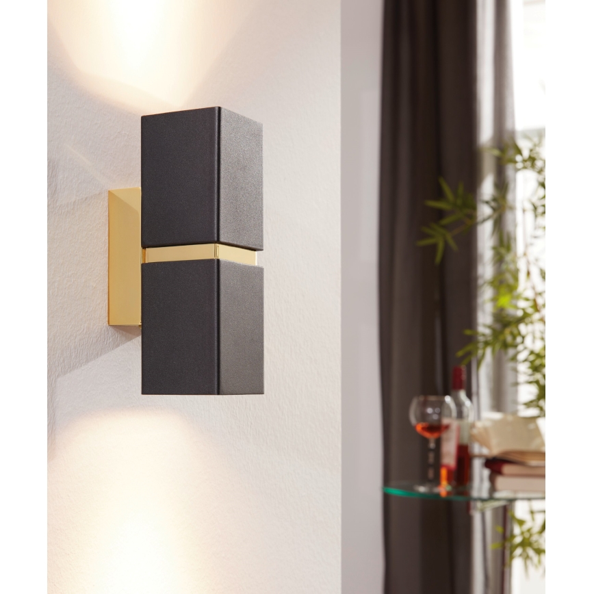 Eglo 64798 - LED väggbelysning PASSA PRO 2xGU10/3,3W/230V 3000K svart/guld