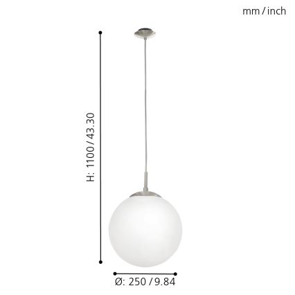 EGLO - Ljuskrona med textilsladd 1xE27/60W/230V diameter 25 cm vit