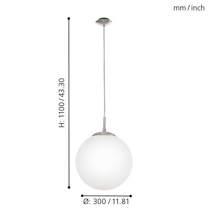 EGLO - Ljuskrona med textilsladd 1xE27/60W/230V diameter 30 cm vit
