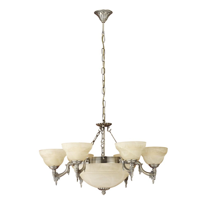 EGLO 85858 - Ljuskrona med kedja MARBELLA 9xE14/60W alabaster Reservglas