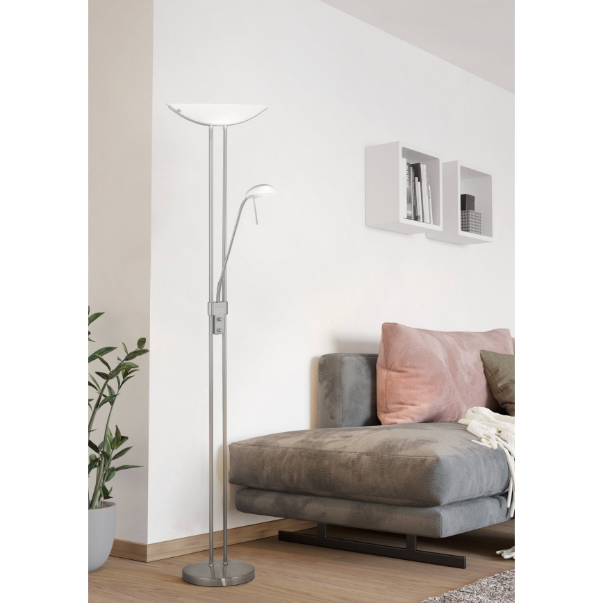 EGLO - Ljusreglerad golvlampa BAYA 1xR7s/230W+1xG9/33W matt krom