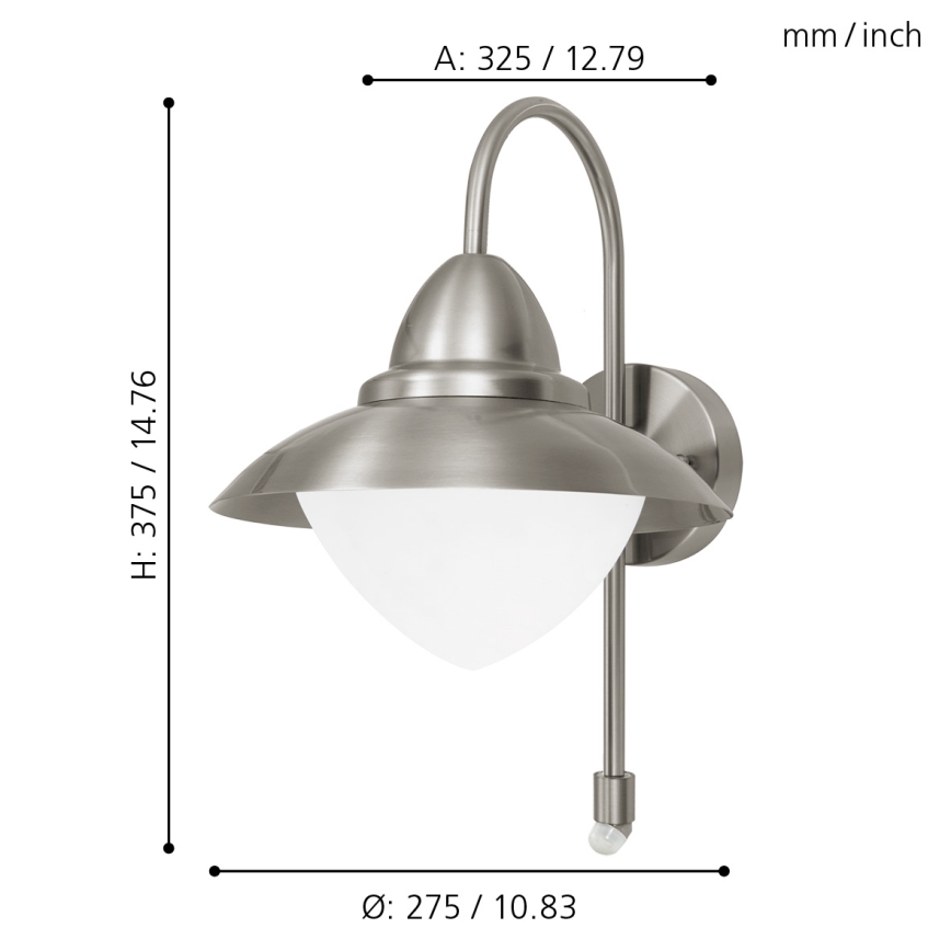 EGLO 87105 - Utomhus Väggbelysning med sensor SIDNEY 1xE27/60W IP44