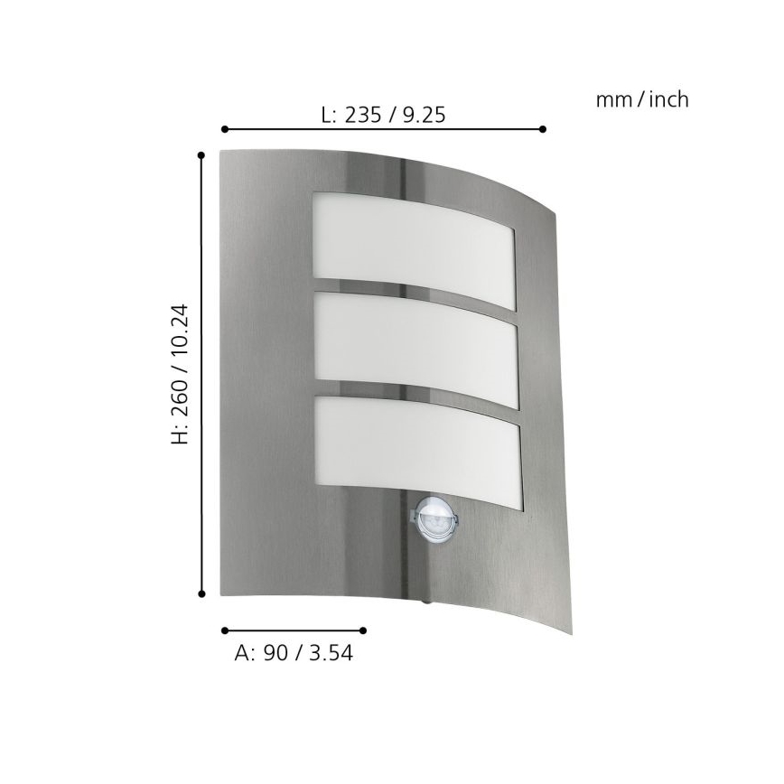 EGLO 88142 - Sensor utomhus Väggbelysning CITY 1xE27/15W/230V IP44