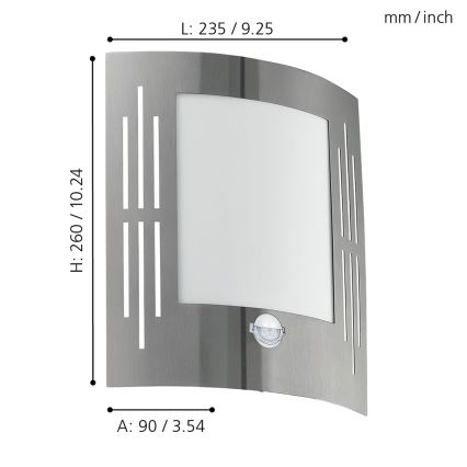 EGLO 88144 - Sensor utomhus Väggbelysning CITY 1xE27/15W/230V IP44