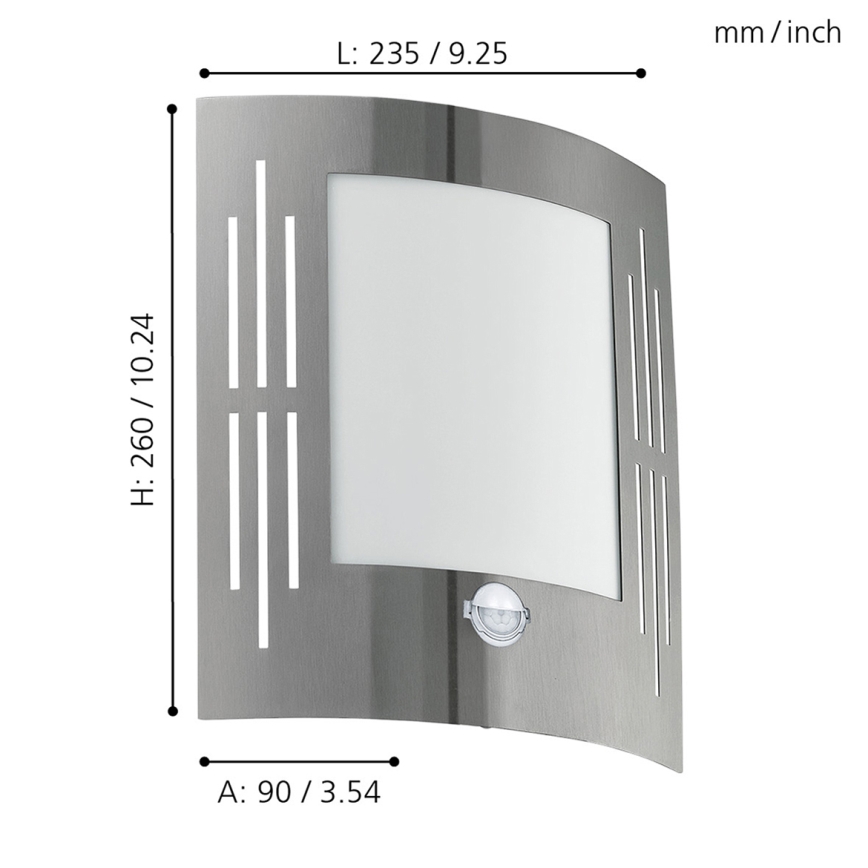 EGLO 88144 - Sensor utomhus Väggbelysning CITY 1xE27/15W/230V IP44