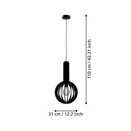 Eglo - Ljuskrona med upphängningsrem 1xE27/40W/230V diameter 31 cm svart