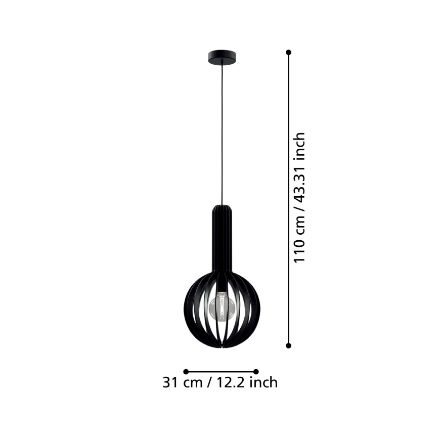 Eglo - Ljuskrona med upphängningsrem 1xE27/40W/230V diameter 31 cm svart