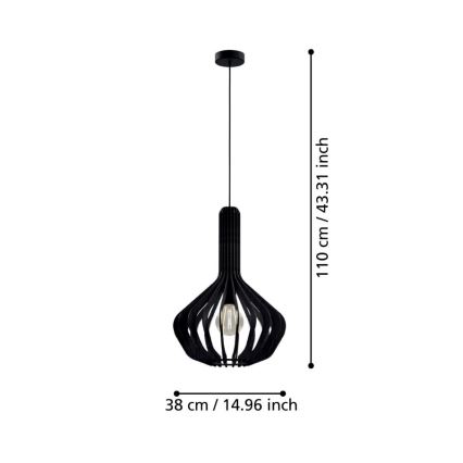 Eglo - Ljuskrona med upphängningsrem 1xE27/40W/230V diameter 38 cm svart