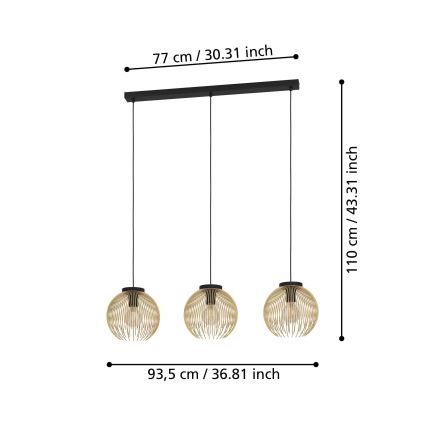 Eglo - Ljuskrona med upphängningsrem 3xE27/40W/230V