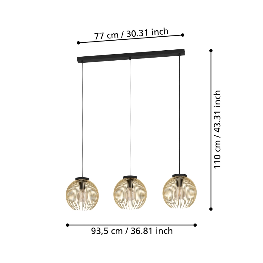 Eglo - Ljuskrona med upphängningsrem 3xE27/40W/230V