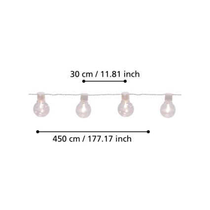 Eglo - LED  Dekorativ utomhusslinga 16xLED/0,064W/24V IP44 vit