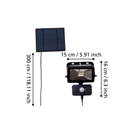 Eglo - Solcellstrålkastare med sensor 15xLED/0,03W/3,7V 2600 mAh IP44