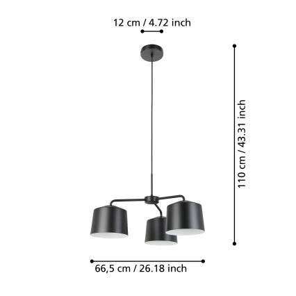 Eglo - Ljuskrona med upphängningsrem 3xE27/40W/230V