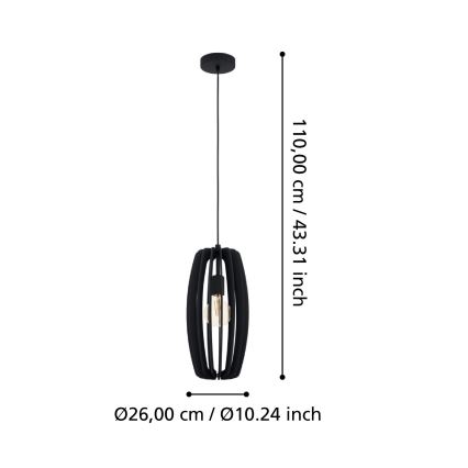 Eglo - Ljuskrona med upphängningsrem 1xE27/40W/230V svart