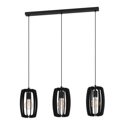 Eglo - Ljuskrona med upphängningsrem 3xE27/40W/230V svart