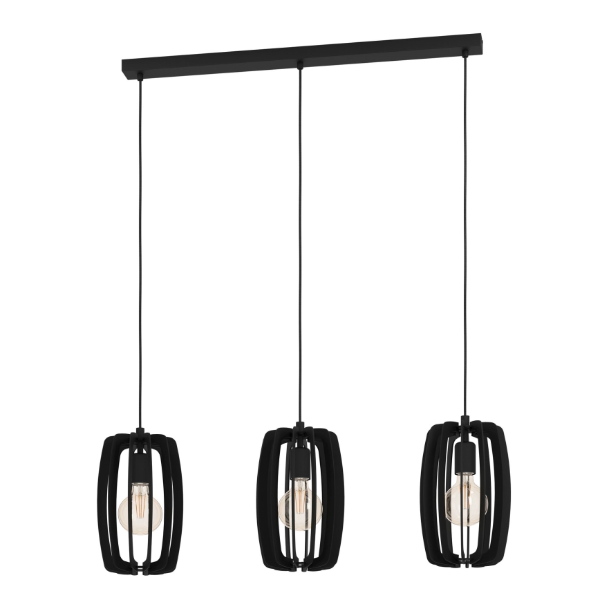 Eglo - Ljuskrona med upphängningsrem 3xE27/40W/230V svart