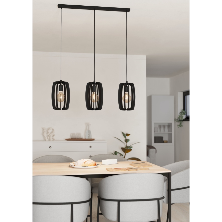 Eglo - Ljuskrona med upphängningsrem 3xE27/40W/230V svart