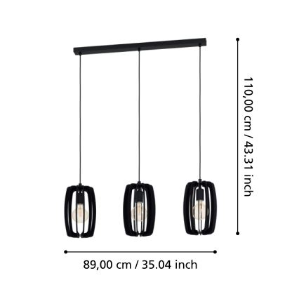 Eglo - Ljuskrona med upphängningsrem 3xE27/40W/230V svart