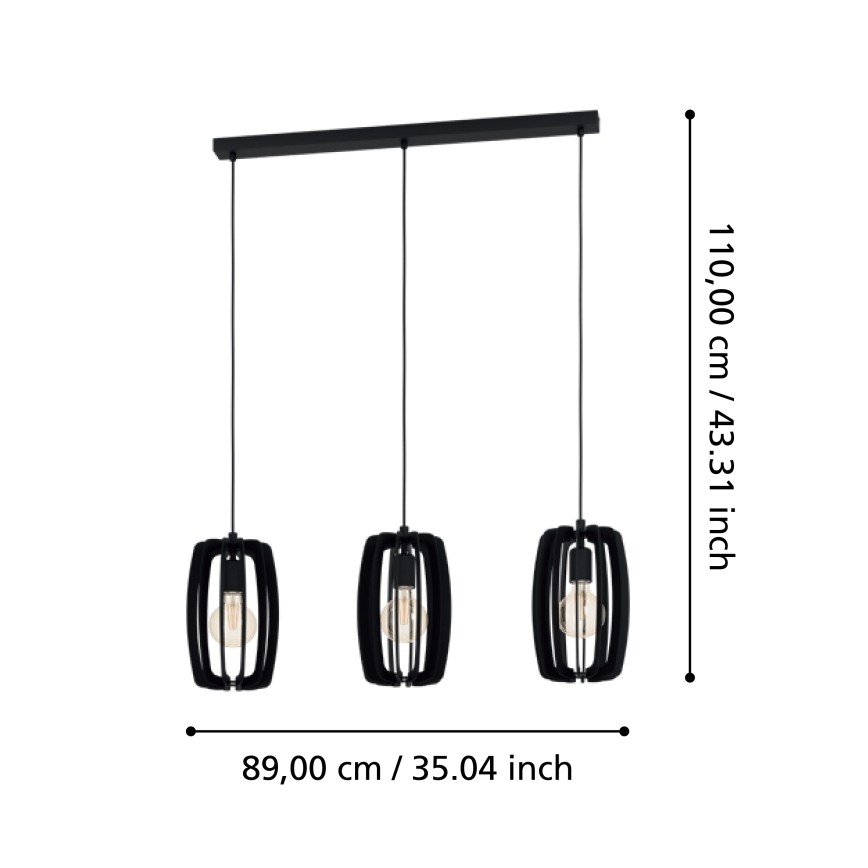 Eglo - Ljuskrona med upphängningsrem 3xE27/40W/230V svart