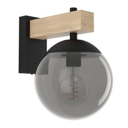 Eglo - Vägglampa för utomhusbruk 1xE27/40W/230V svart/trä IP44