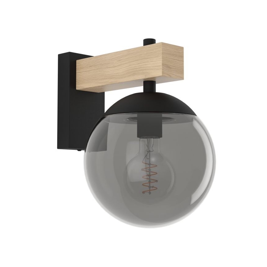 Eglo - Vägglampa för utomhusbruk 1xE27/40W/230V svart/trä IP44