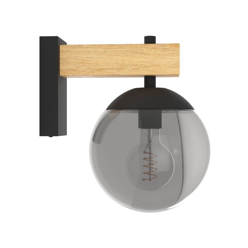 Eglo - Vägglampa för utomhusbruk 1xE27/40W/230V svart/trä IP44