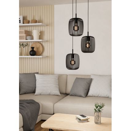 Eglo - Ljuskrona med textilsladd 3xE27/40W/230V svart