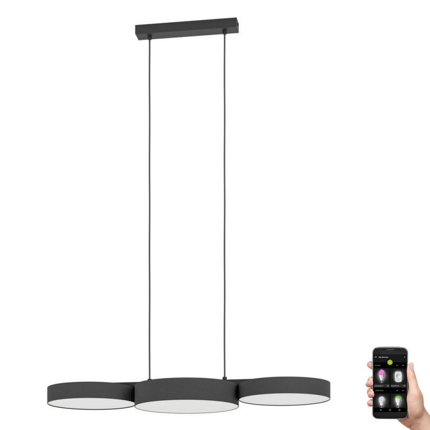 Eglo - LED RGBW Ljusreglerad ljuskrona på textilsladd 3xLED/7,5W/230V 2700-6500K svart