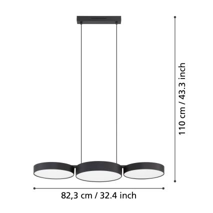 Eglo - LED RGBW Ljusreglerad ljuskrona på textilsladd 3xLED/7,5W/230V 2700-6500K svart