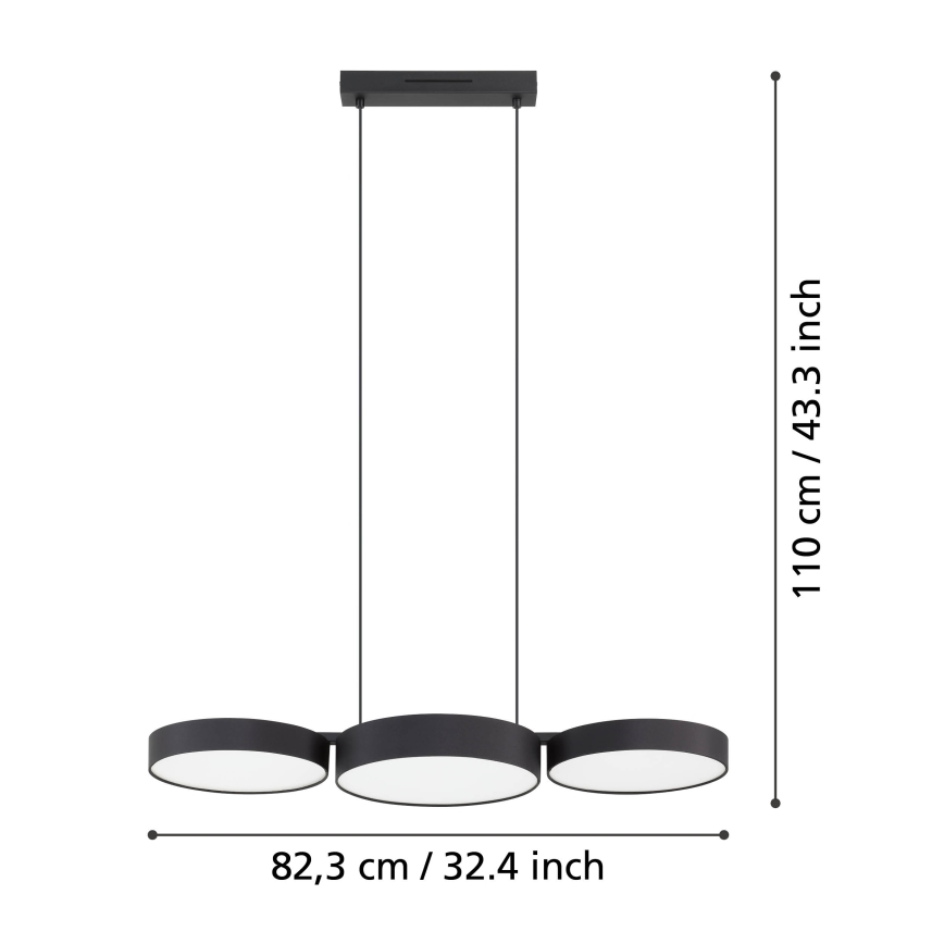 Eglo - LED RGBW Ljusreglerad ljuskrona på textilsladd 3xLED/7,5W/230V 2700-6500K svart