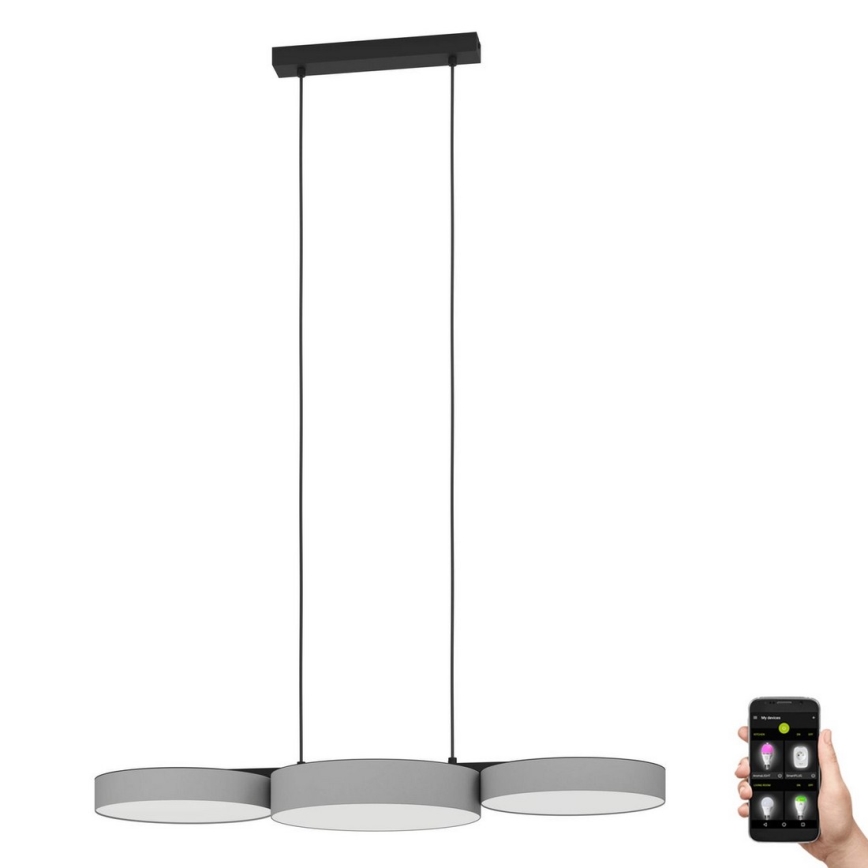 Eglo - LED RGBW Ljusreglerad ljuskrona på textilsladd 3xLED/7,5W/230V 2700-6500K grå