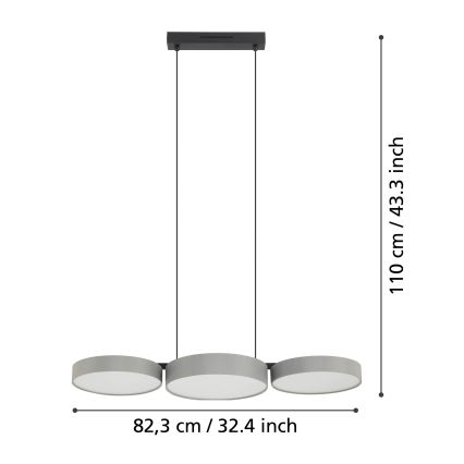 Eglo - LED RGBW Ljusreglerad ljuskrona på textilsladd 3xLED/7,5W/230V 2700-6500K grå