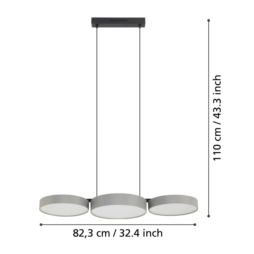 Eglo - LED RGBW Ljusreglerad ljuskrona på textilsladd 3xLED/7,5W/230V 2700-6500K grå