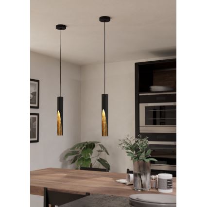 Eglo - LED ljuskrona med textilsladd 1xGU10/4,5W/230V svart/guld