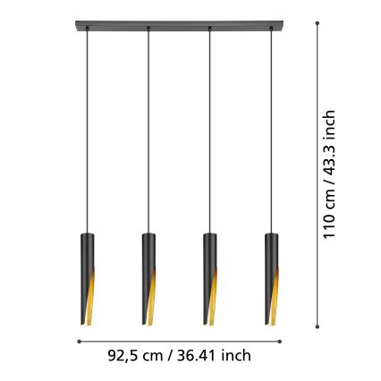 Eglo - LED ljuskrona med textilsladd 4xGU10/4,5W/230V svart/guld