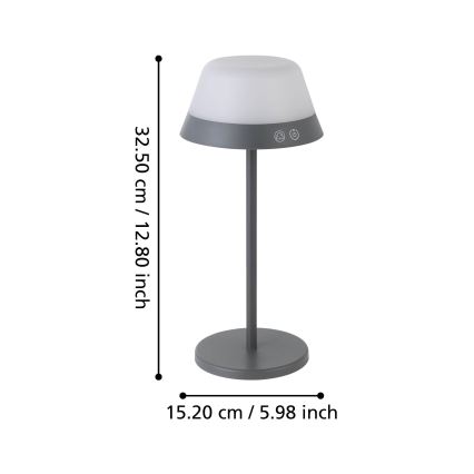 Eglo - LED RGBW Ljusreglerad beröring utomhus lampa 2i1 LED/1,5W/5V 2600 mAh IP54 grå