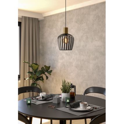 Eglo - Ljuskrona med textilsladd 1xE27/40W/230V svart/guld