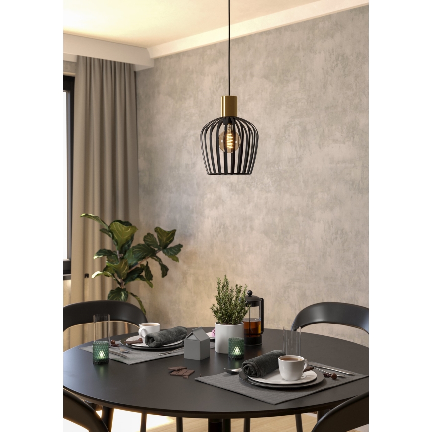 Eglo - Ljuskrona med textilsladd 1xE27/40W/230V svart/guld