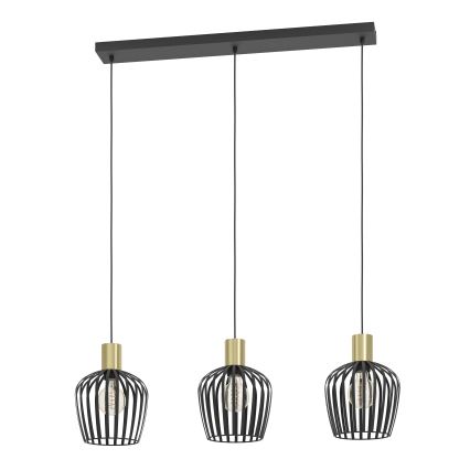 Eglo - Ljuskrona med textilsladd 3xE27/40W/230V svart/guld