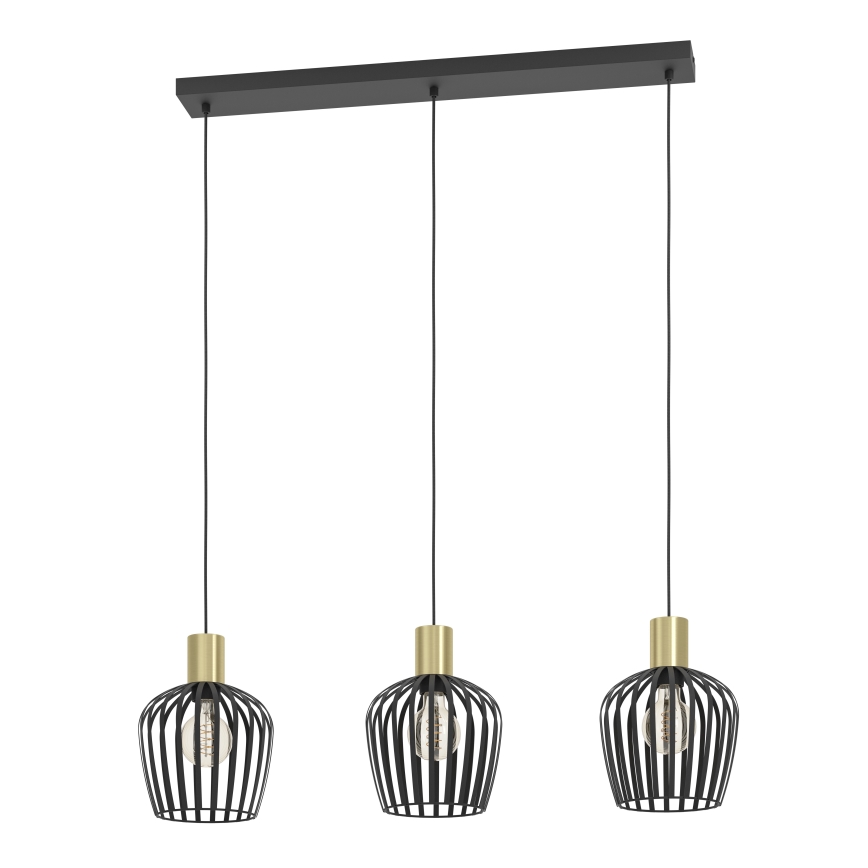 Eglo - Ljuskrona med textilsladd 3xE27/40W/230V svart/guld