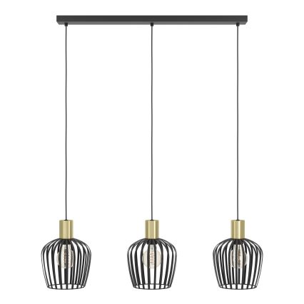 Eglo - Ljuskrona med textilsladd 3xE27/40W/230V svart/guld