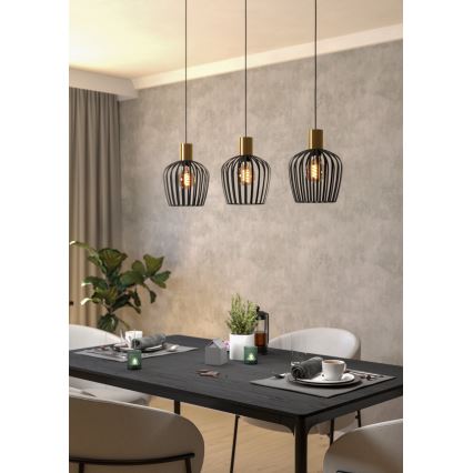 Eglo - Ljuskrona med textilsladd 3xE27/40W/230V svart/guld