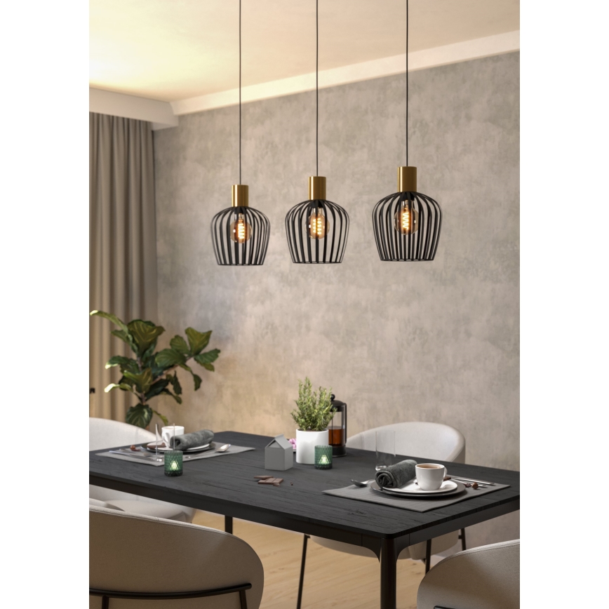 Eglo - Ljuskrona med textilsladd 3xE27/40W/230V svart/guld