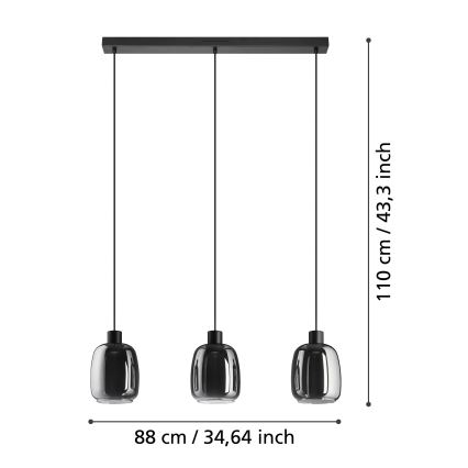 Eglo - LED RGBW Ljusreglerad ljuskrona på textilsladd 3xLED/3,7W/230V 2700-6500K grå