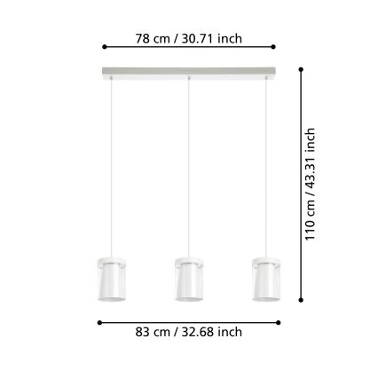 Eglo - LED RGBW Ljusreglerad ljuskrona på textilsladd 3xLED/3,7W/230V 2700-6500K vit ZigBee