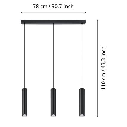 Eglo - LED RGBW Ljusreglerad ljuskrona på textilsladd 3xLED/3,7W/230V 2700-6500K svart