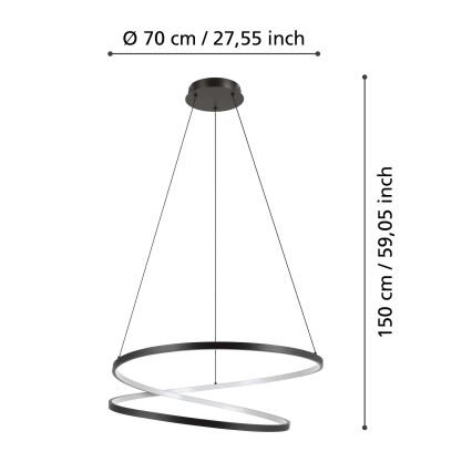 Eglo - LED ljuskrona med textilsladd LED/42W/230V 3000K svart
