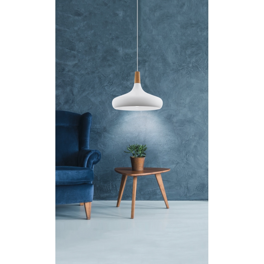 Eglo - Ljuskrona med textilsladd 1xE27/40W/230V diameter 40 cm vit - FSC certifierade